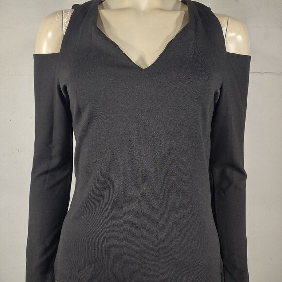 All Saints black V-Neck twisted open shoulder long sleeve shirt blouse size 8 - Picture 1 of 9